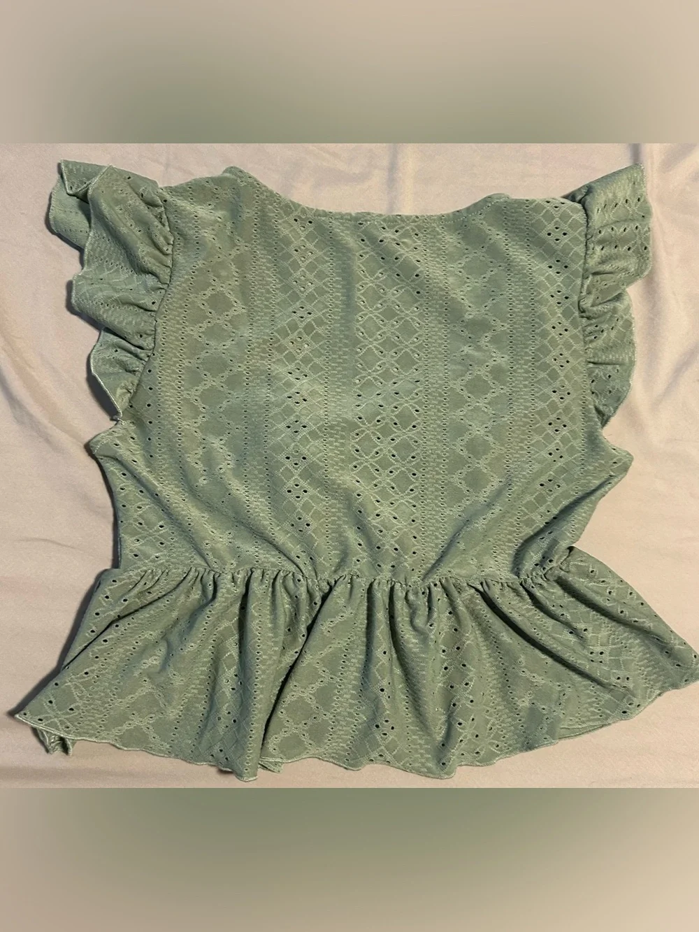 SHEIN Sage Green Eyelet Tie-Front Peplum Blouse- s/m - Picture 2 of 5